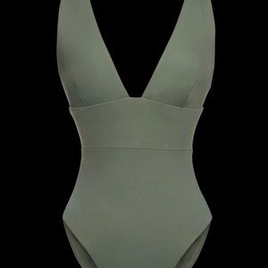NWT Lokiki Swimwear Georgia Plunge One Piece in Palm Green Size S